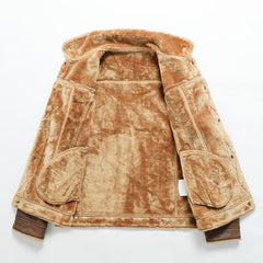 Fur-trimmed Lapel Jacket For Men, Winter Fleece-lined
