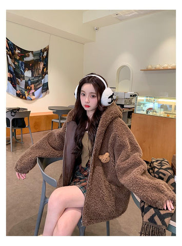 Lamb Wool Zipper Coat For Women