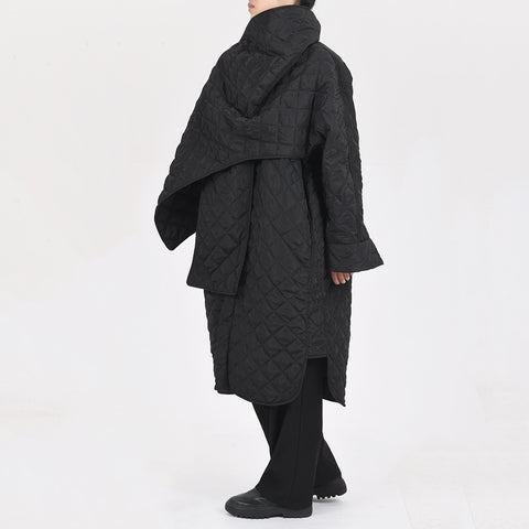 Trendy Scarf Collar Design Quilted Jacket