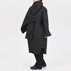 Trendy Scarf Collar Design Quilted Jacket