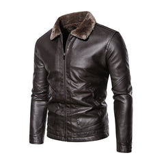 Slim Fit Lapel Business Leather Jacket For Men