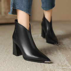 Soft Leather High Heel Slimming Martin Boots