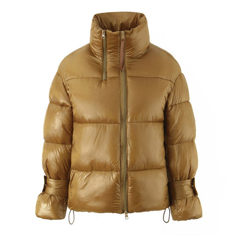 Golden Stand-up Collar Puffer Coat For Women