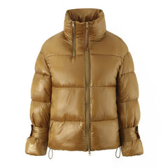 Golden Stand-up Collar Puffer Coat For Women