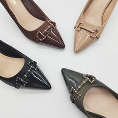 Leather Belt-buckle Peep-toe Stiletto Pumps