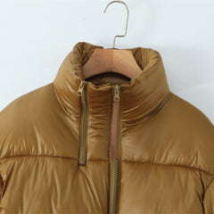 Golden Stand-up Collar Puffer Coat For Women