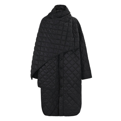 Trendy Scarf Collar Design Quilted Jacket