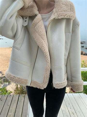 Thickened Warm Lamb Wool Coat Women Solid