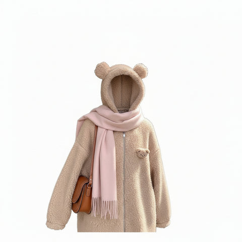 Lamb Wool Zipper Coat For Women