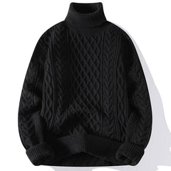 Vintage Jacquard Turtleneck Thick Sweater Men