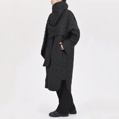 Trendy Scarf Collar Design Quilted Jacket