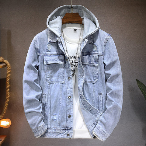 Denim Men's Jacket Detachable Hooded