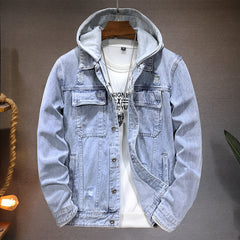 Denim Men's Jacket Detachable Hooded