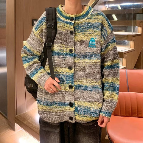 Gradient Contrast Korean Cardigan Sweater Men