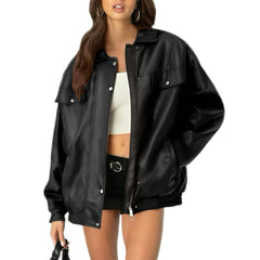 Women's Leather Jacket Loose Long Sleeve