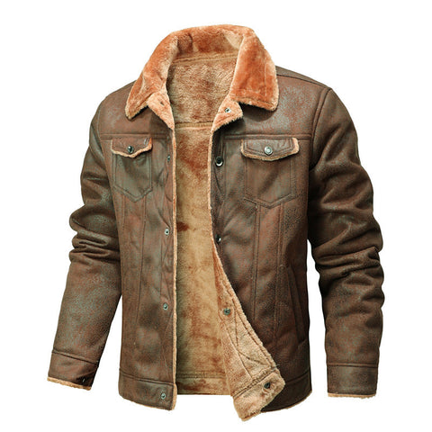 Fur-trimmed Lapel Jacket For Men, Winter Fleece-lined