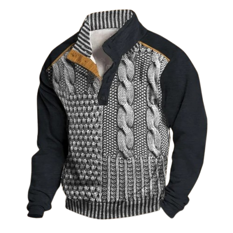 Fall Winter Men Printed Buckle Sweater