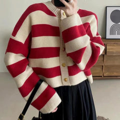 Spring And Autumn Stripes Round Neck Sweater