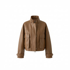 Leather Jacket With Stand-up Collar