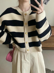 Spring And Autumn Stripes Round Neck Sweater