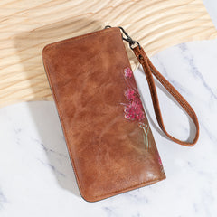 Embossed Hand-painted Style Zipper Wallet