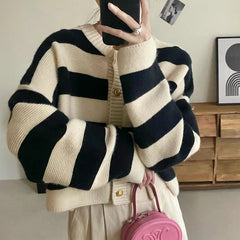 Spring And Autumn Stripes Round Neck Sweater