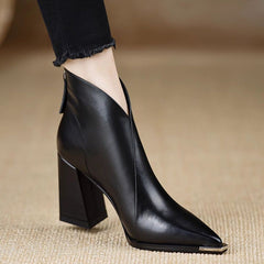 Soft Leather High Heel Slimming Martin Boots