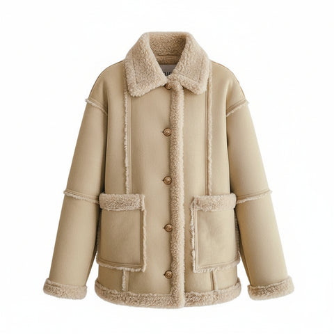 Fur-integrated Lamb Wool Coat For Women