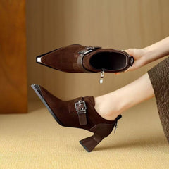 Retro-style Metallic Square-toe Boots