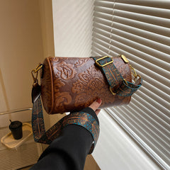 Embossed Round Barrel Women Fashion Shoulder Bag