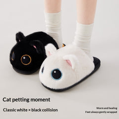 Little Black Cat Floor Cotton Slippers Fleece Lining For Extra Warmth