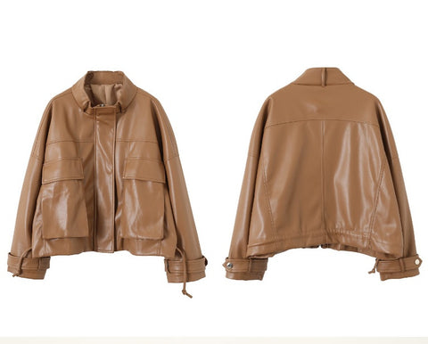 Leather Jacket With Stand-up Collar