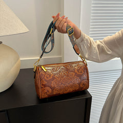 Embossed Round Barrel Women Fashion Shoulder Bag