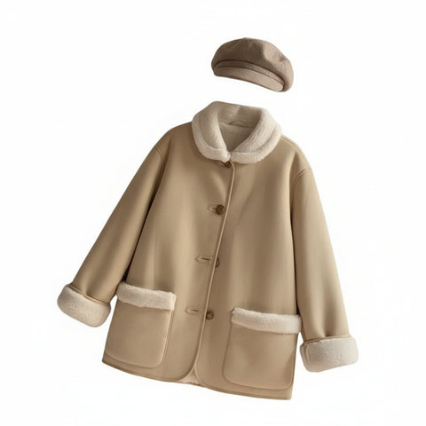 Suede-effect Wool Coat With Dropped Shoulders For Women