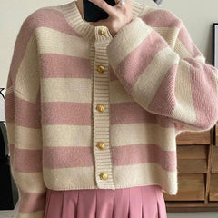 Spring And Autumn Stripes Round Neck Sweater