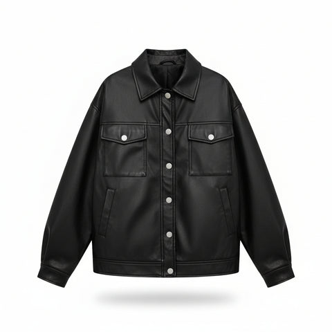 Women's Leather Jacket Loose Long Sleeve