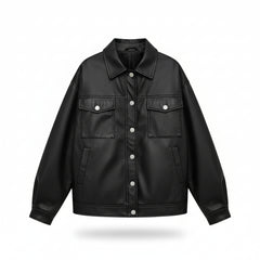 Women's Leather Jacket Loose Long Sleeve