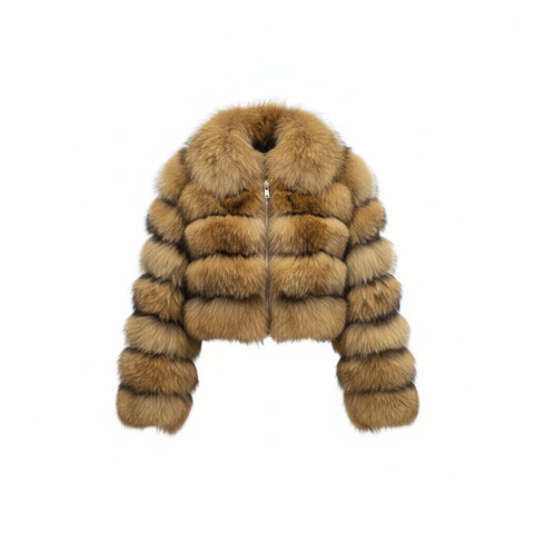 Women's Fur Coat Fox Fur Stitching Short Lapel Long Sleeve Coat