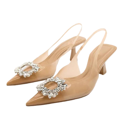 Beige Decorative Inlaid High Heels