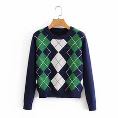 Diamond lattice pullover sweater female