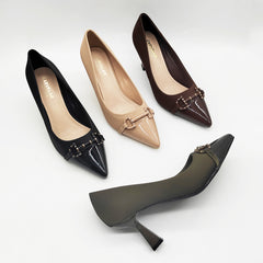Leather Belt-buckle Peep-toe Stiletto Pumps