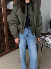 Loose Long Sleeve Leather Jacket for Women