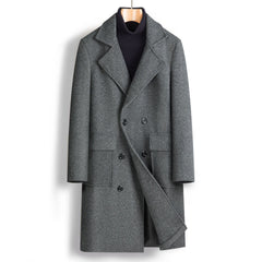 Men Double Breasted Mid-length Coat