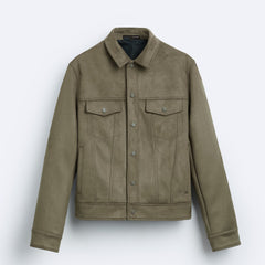Mens Suede-Effect Lapel Jacket