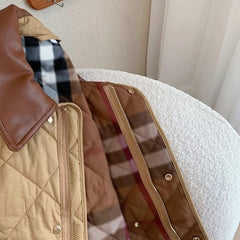 Retro Plaid Stitching Leather Jacket