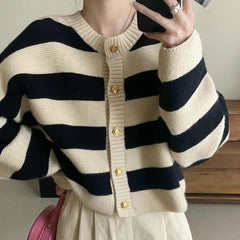 Spring And Autumn Stripes Round Neck Sweater