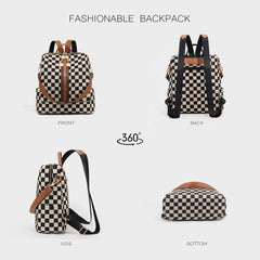 Checkered Backpack High-Capacity Womens Bag