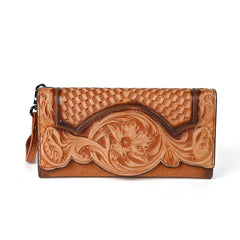 Embossed  Top Layer Long Cowhide Fashion Wallet