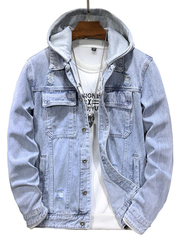 Denim Men's Jacket Detachable Hooded
