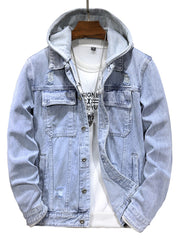 Denim Men's Jacket Detachable Hooded